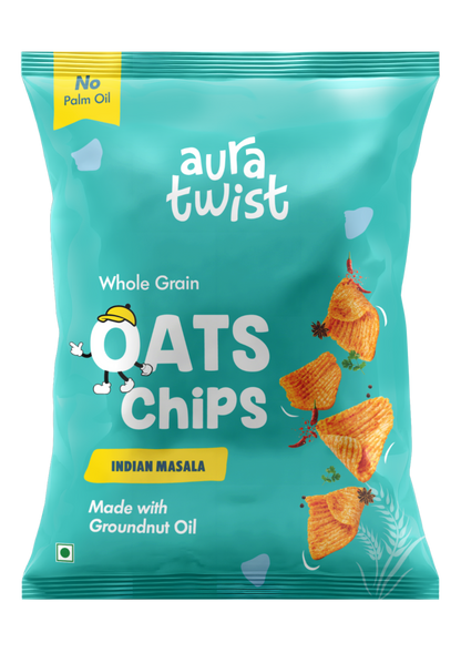 Aura Twist Whole Grain Oats Chips – Pack of 12 Cream and Onion 6+ Indian Masala 6