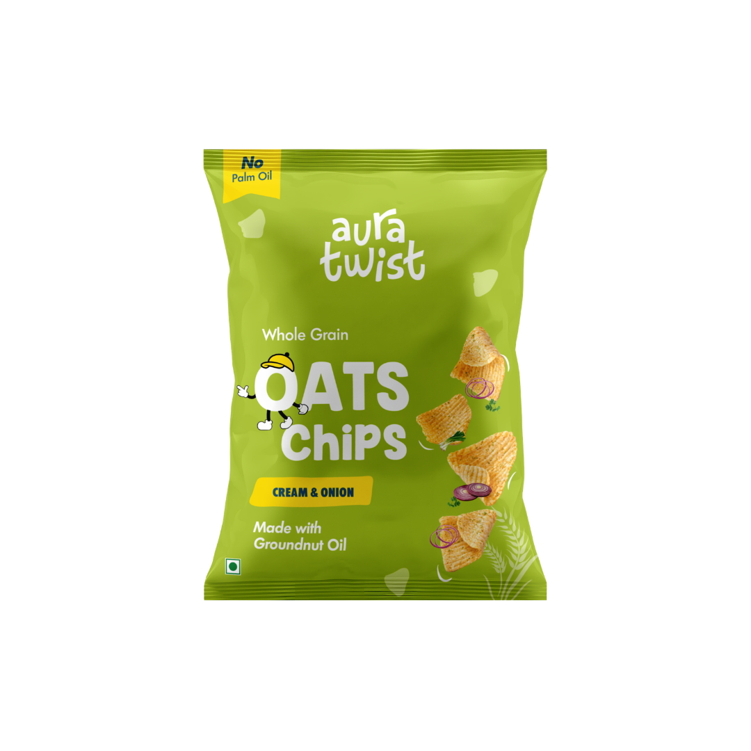 Aura Twist Cream & Onion Oats Chips |Pack of 12|(50gms* 12= 600gms)