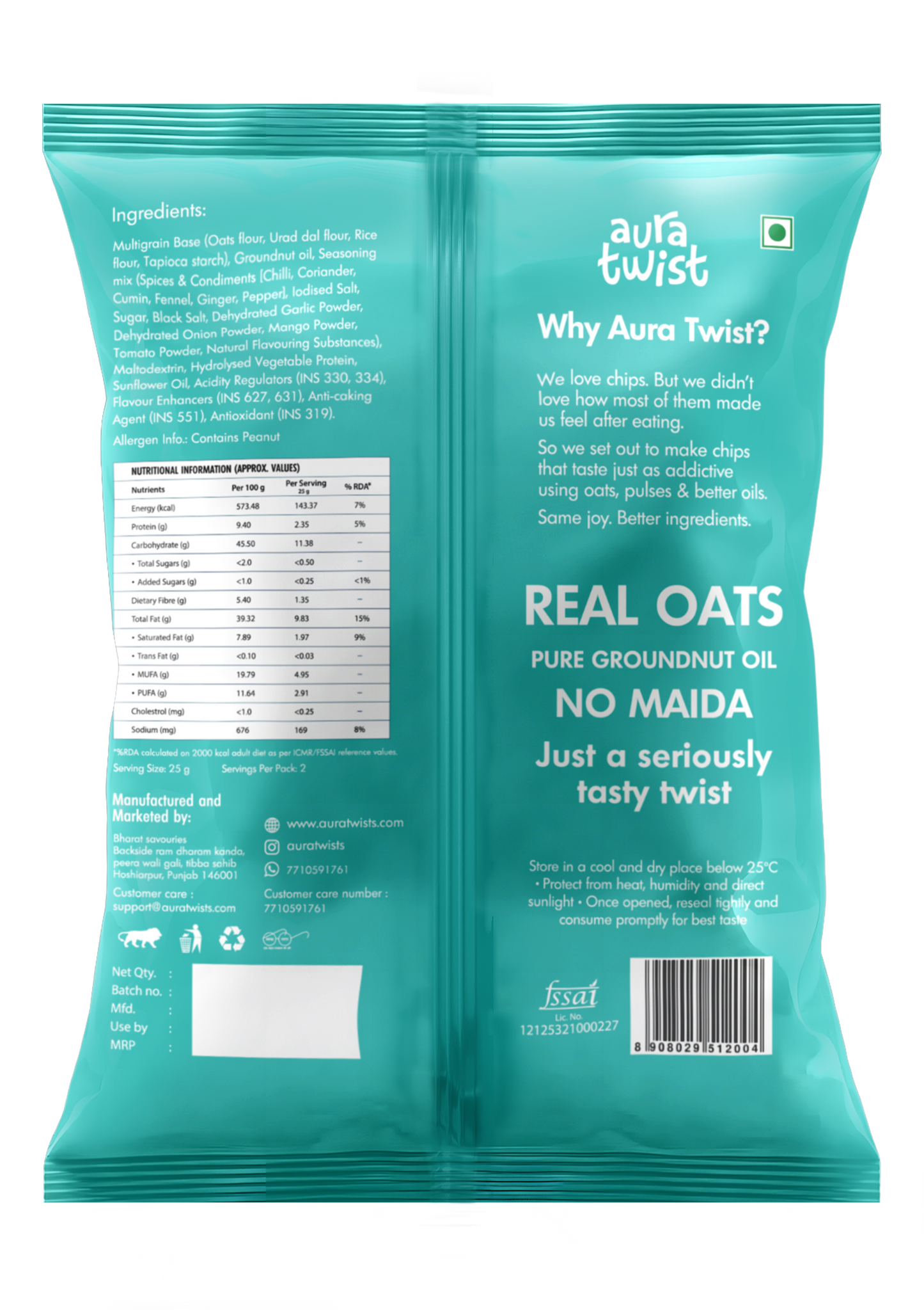Aura Twist Indian Masala Oats Chips | Pack of 12 | (50 gms* 12= 600gms)