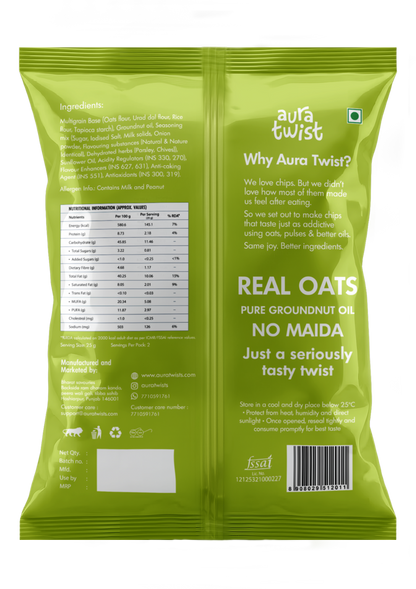 Aura Twist Cream & Onion Oats Chips |Pack of 12|(50gms* 12= 600gms)
